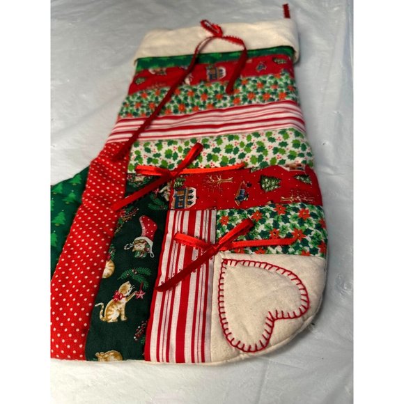 Quilted Christmas Stocking Patchwork Cats Horse Grandma Santa hanger old school - Picture 2 of 7